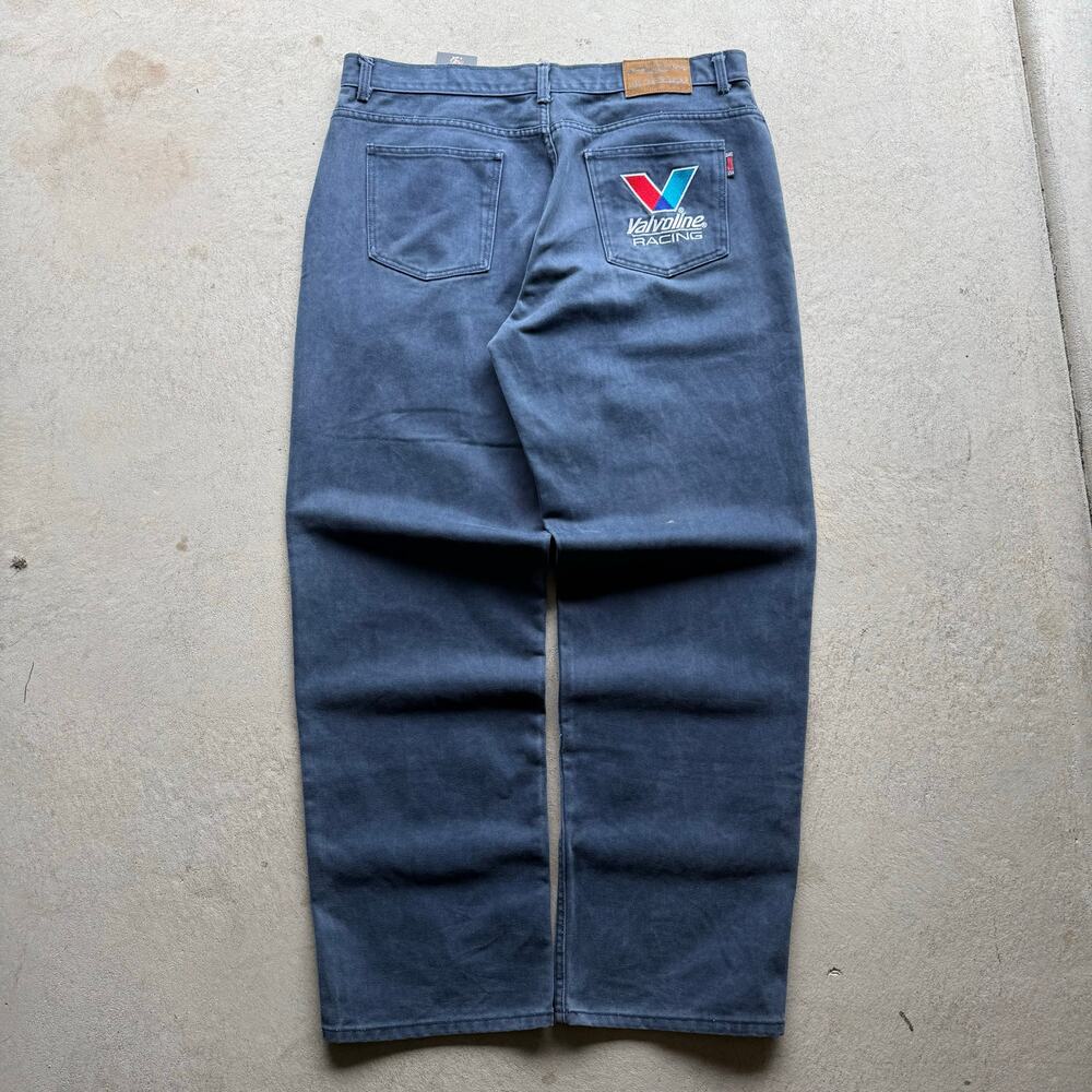 90s Mens Valvoline Blue Baggy‎ Embroidered Denim 42 x 32